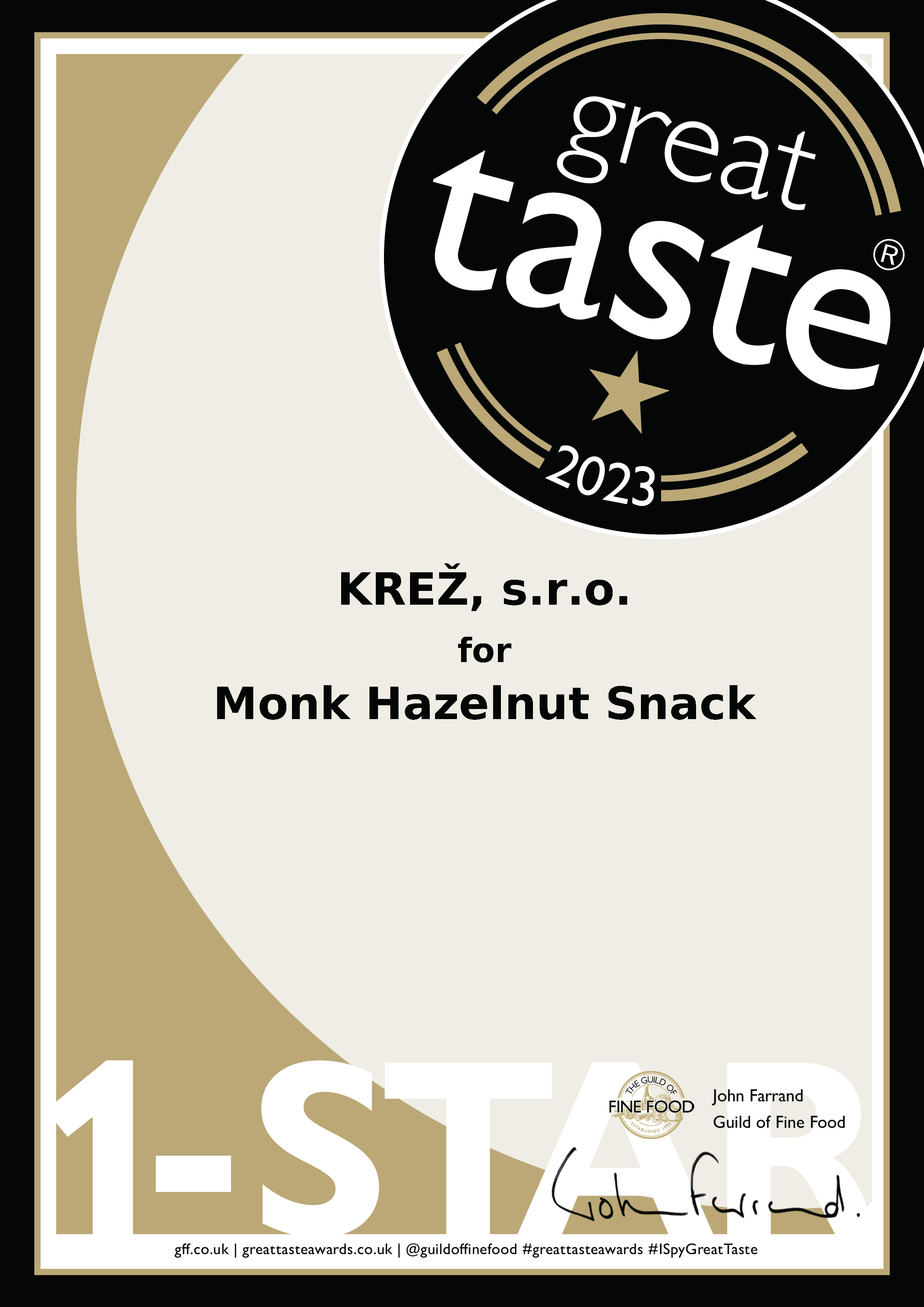 Great Taste Award certificate